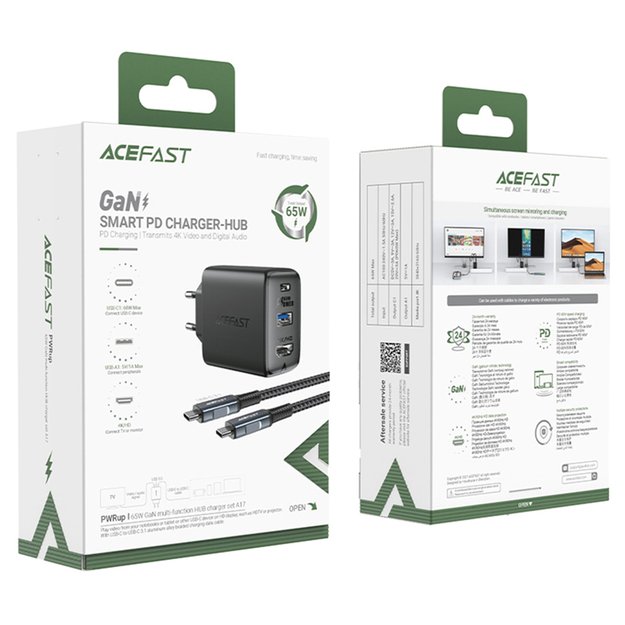 Acefast 2in1 charger GaN 65W USB Type C / USB, adapter HDMI adapter 4K 60Hz (set with cable) black (A17 black) 14