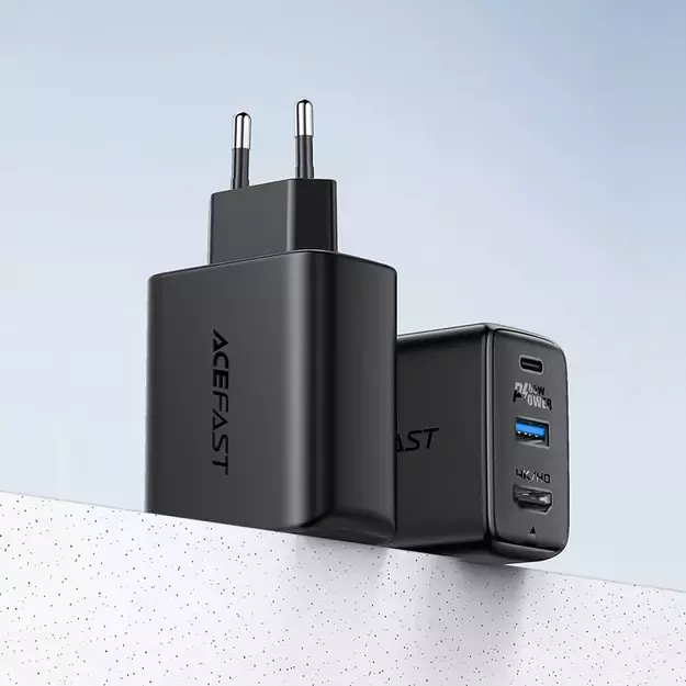 Acefast 2in1 charger GaN 65W USB Type C / USB, adapter HDMI adapter 4K 60Hz (set with cable) black (A17 black) 1