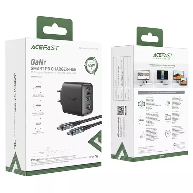 Acefast 2in1 charger GaN 65W USB Type C / USB, adapter HDMI adapter 4K 60Hz (set with cable) black (A17 black) 5