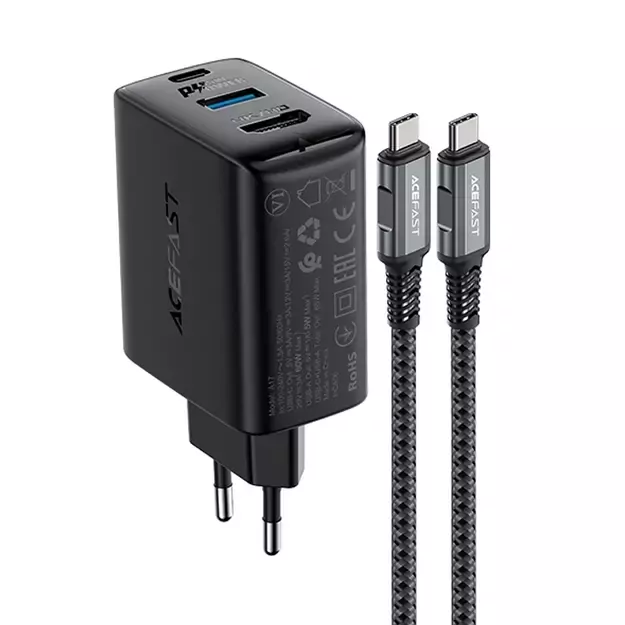 Acefast 2in1 charger GaN 65W USB Type C / USB, adapter HDMI adapter 4K 60Hz (set with cable) black (A17 black) 6
