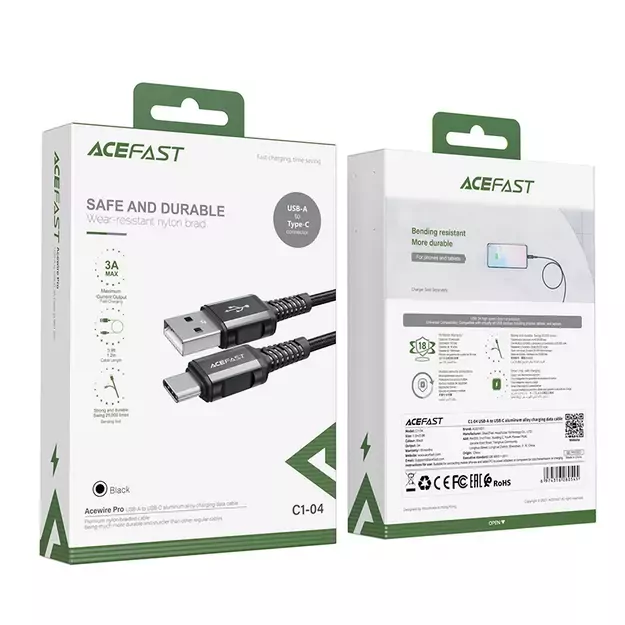 Acefast USB cable - USB Type C 1.2m, 3A black (C1-04 black) 4