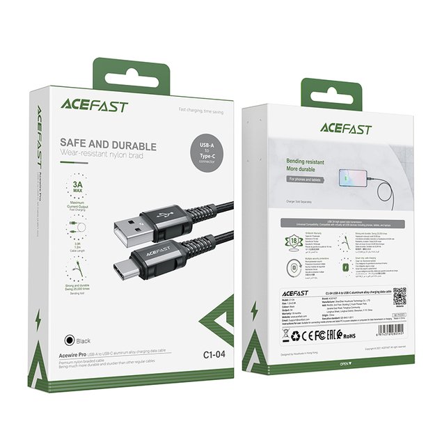 Acefast USB cable - USB Type C 1.2m, 3A black (C1-04 black) 9