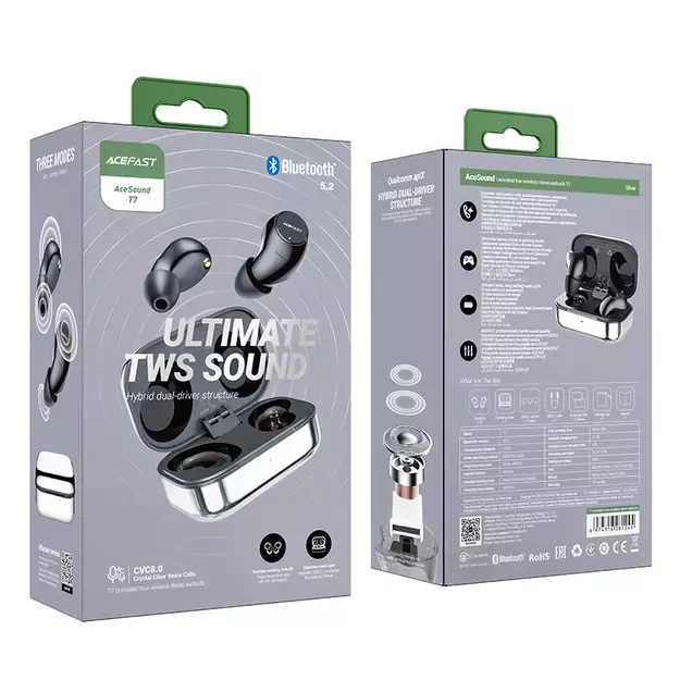 Acefast gaming in-ear wireless headphones TWS Bluetooth 5.2, cVc 8.0, aptX, SBC, AAC, 65ms delay waterproof IPX4 silver (T7 silver) 4
