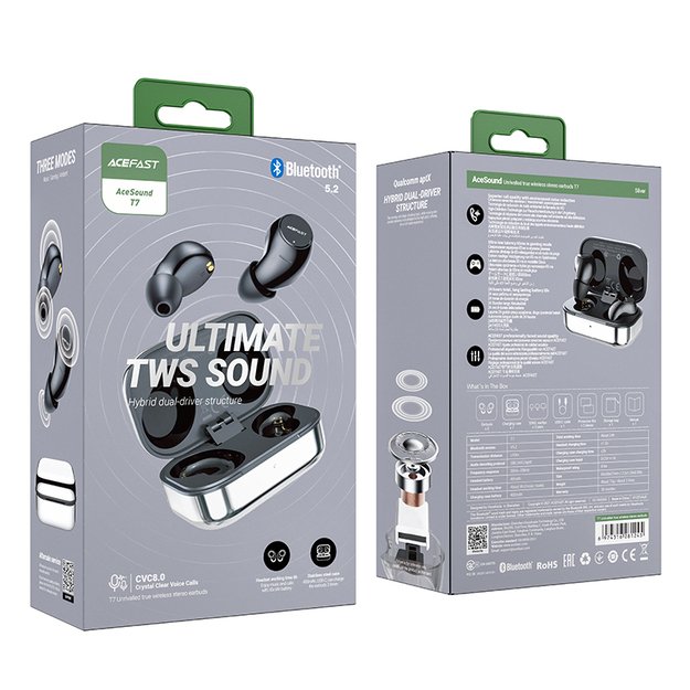 Acefast gaming in-ear wireless headphones TWS Bluetooth 5.2, cVc 8.0, aptX, SBC, AAC, 65ms delay waterproof IPX4 silver (T7 silver) 11