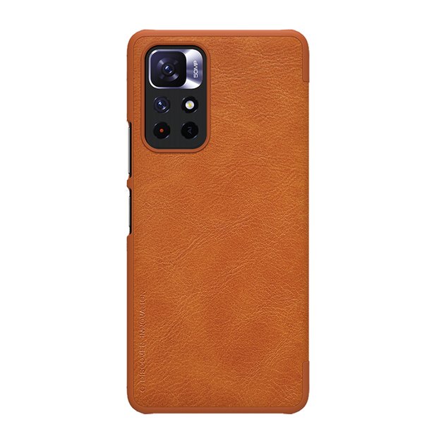 Nillkin Qin Case Case for Xiaomi Redmi Note 11T 5G / Note 11S 5G / Note 11 5G (China) / Poco M4 Pro 5G Camera Cover Holster Cover Flip Case Brown 1