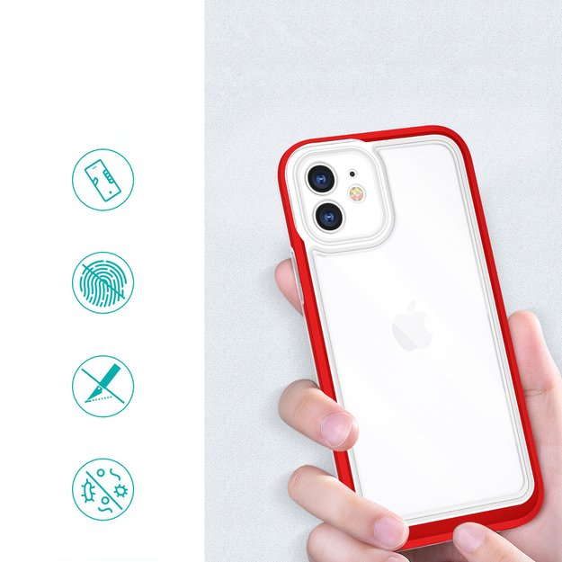 Clear 3in1 case for iPhone 12 frame gel cover red 6