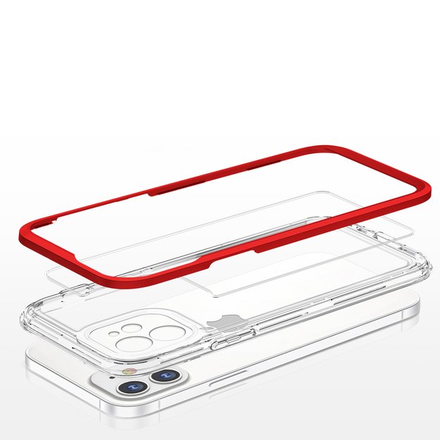 Clear 3in1 case for iPhone 12 frame gel cover red 10