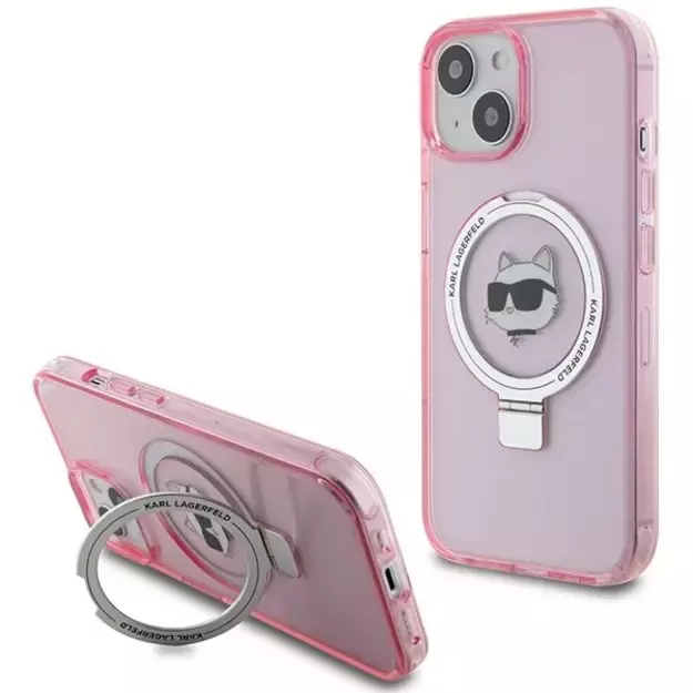 Karl Lagerfeld KLHMP15SHMRSCHP iPhone 15 6.1&quot  pink/pink hardcase Ring Stand Choupette Head MagSafe