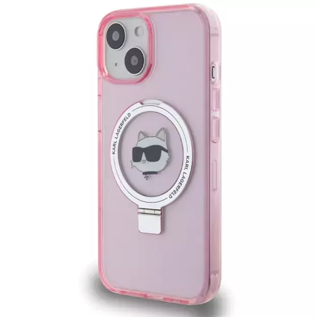 Karl Lagerfeld KLHMP15SHMRSCHP iPhone 15 6.1&quot  pink/pink hardcase Ring Stand Choupette Head MagSafe 1