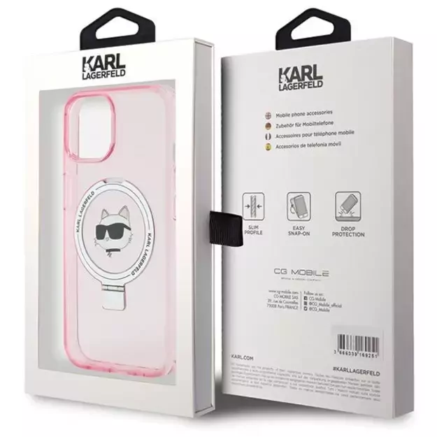 Karl Lagerfeld KLHMP15SHMRSCHP iPhone 15 6.1&quot  pink/pink hardcase Ring Stand Choupette Head MagSafe 7