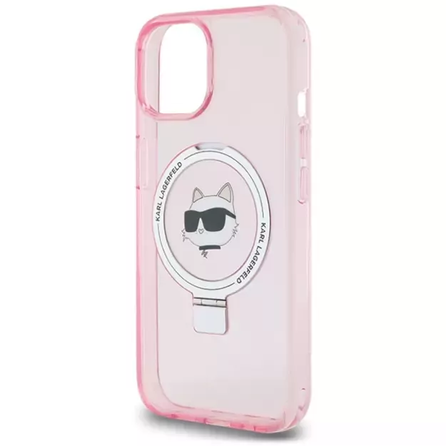 Karl Lagerfeld KLHMP15SHMRSCHP iPhone 15 6.1&quot  pink/pink hardcase Ring Stand Choupette Head MagSafe 5