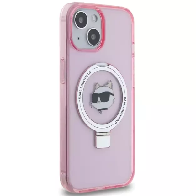 Karl Lagerfeld KLHMP15SHMRSCHP iPhone 15 6.1&quot  pink/pink hardcase Ring Stand Choupette Head MagSafe 3