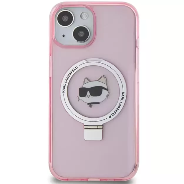 Karl Lagerfeld KLHMP15SHMRSCHP iPhone 15 6.1&quot  pink/pink hardcase Ring Stand Choupette Head MagSafe 2