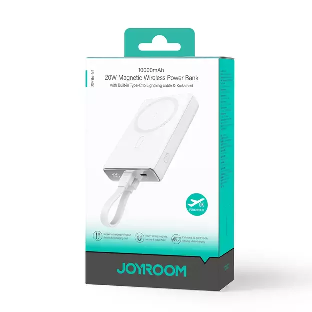 Powerbank Joyroom JR-PBM01 magnetic 10000mAh 20W with stand + Lightning cable - USB-C - white 5