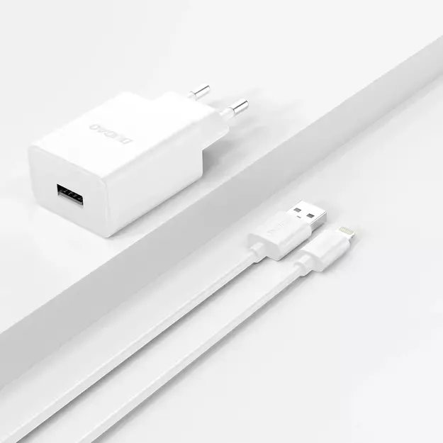 Dudao A4EU USB-A 2.1A wall charger - white + USB-A - Lightning cable 3