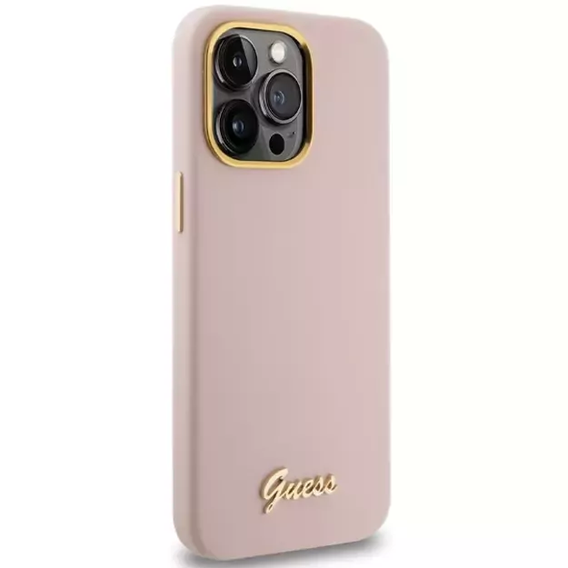 Guess Silicone Script Metal Logo & Frame case for iPhone 15 Pro - pink 3