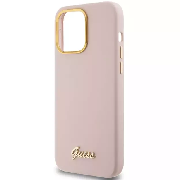 Guess Silicone Script Metal Logo & Frame case for iPhone 15 Pro - pink 5