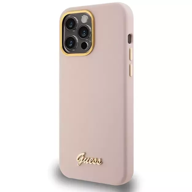 Guess Silicone Script Metal Logo & Frame case for iPhone 15 Pro - pink 1