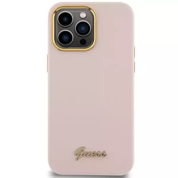 Guess Silicone Script Metal Logo & Frame case for iPhone 15 Pro - pink 2