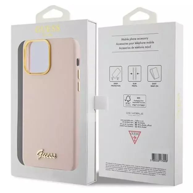 Guess Silicone Script Metal Logo &amp  Frame case for iPhone 15 Pro Max - pink 14