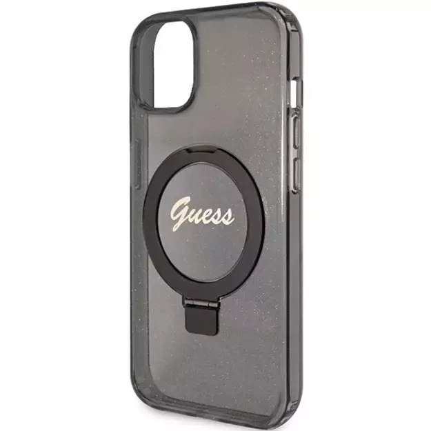 Guess Ring Stand Script Glitter MagSafe case for iPhone 15 - black 5