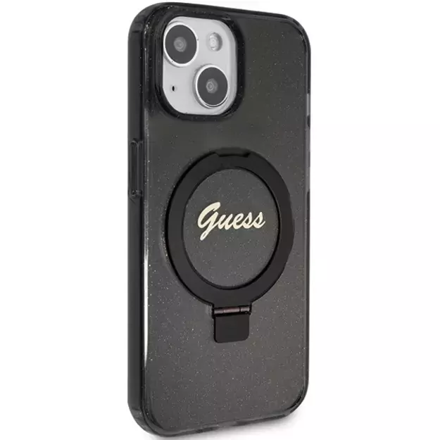 Guess Ring Stand Script Glitter MagSafe case for iPhone 15 - black 3
