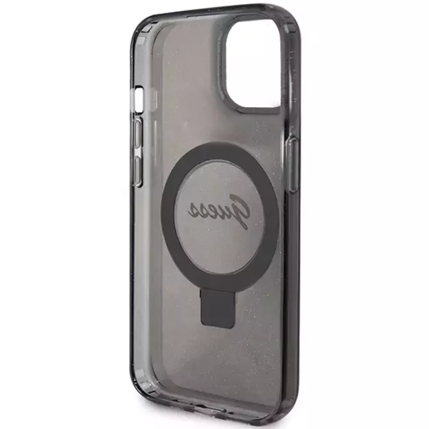 Guess Ring Stand Script Glitter MagSafe case for iPhone 15 - black 6