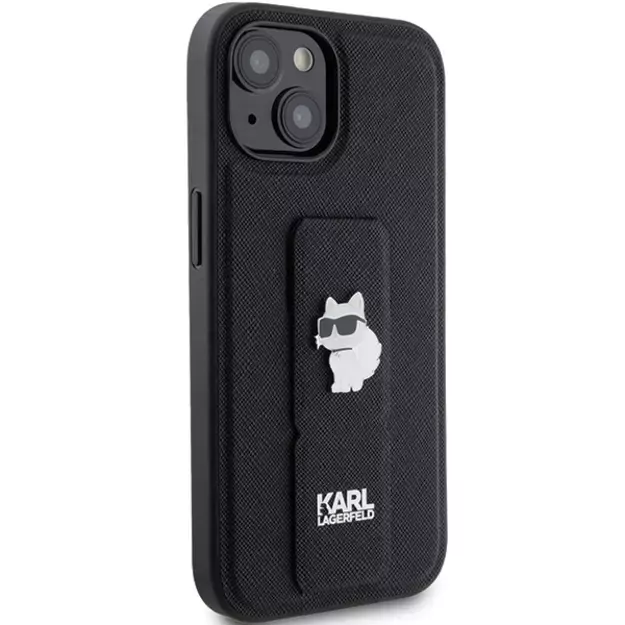 Karl Lagerfeld Gripstand Saffiano Choupette Pins Case for iPhone 15 Plus / 14 Plus - Black 3