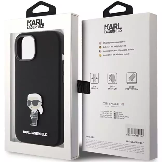 Karl Lagerfeld Silicone Ikonik Metal Pin case for iPhone 15 - black 1