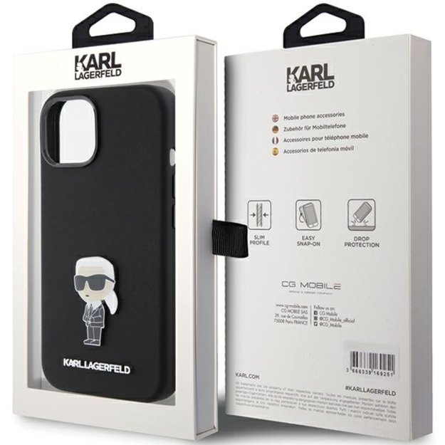 Karl Lagerfeld Silicone Ikonik Metal Pin case for iPhone 15 - black 14
