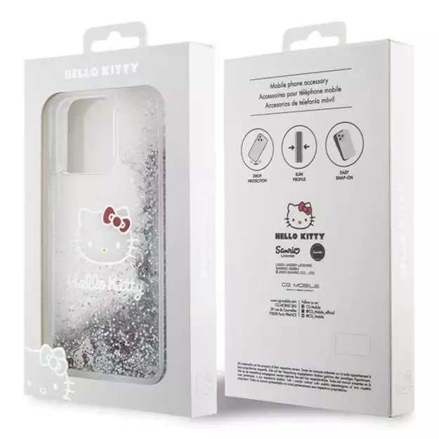 Hello Kitty Liquid Glitter Charms Kitty Head case for iPhone 15 Pro Max - silver 7