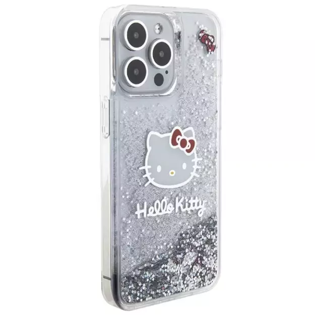 Hello Kitty Liquid Glitter Charms Kitty Head case for iPhone 15 Pro Max - silver 3