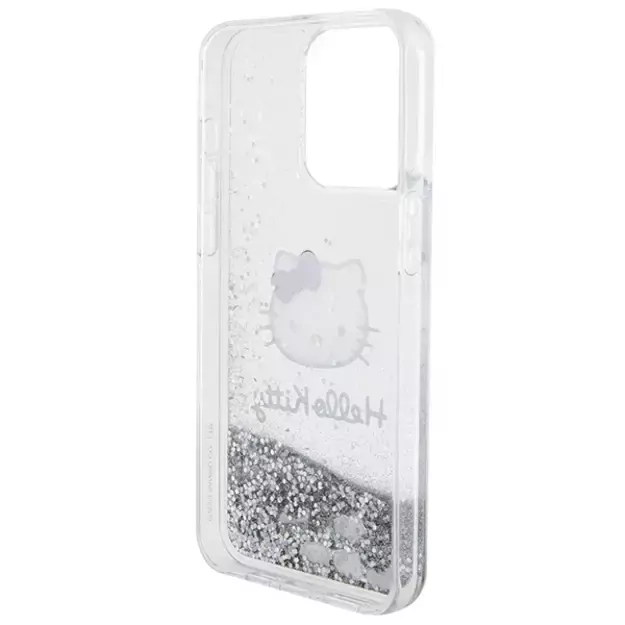 Hello Kitty Liquid Glitter Charms Kitty Head case for iPhone 15 Pro Max - silver 5