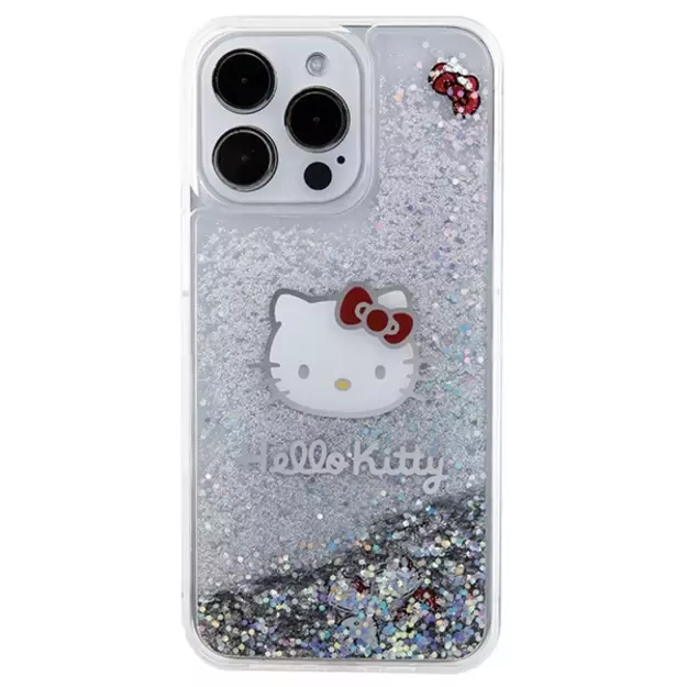 Hello Kitty Liquid Glitter Charms Kitty Head case for iPhone 15 Pro Max - silver 2