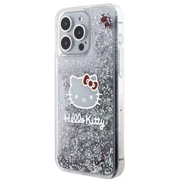 Hello Kitty Liquid Glitter Charms Kitty Head case for iPhone 15 Pro Max - silver 1
