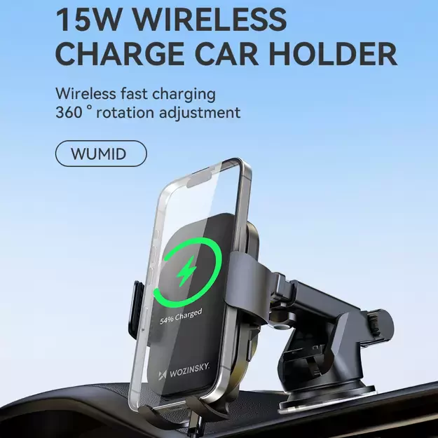 Wozinsky WUMID Phone Holder with 15W Inductive Charger for Car Dashboard - Black 5