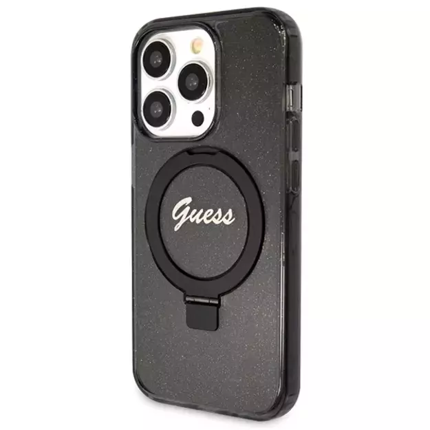 Guess Ring Stand Script Glitter MagSafe case for iPhone 14 Pro - black 1