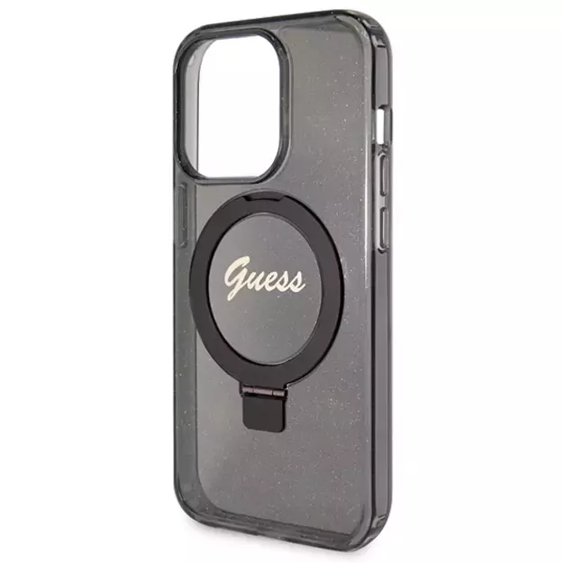 Guess Ring Stand Script Glitter MagSafe case for iPhone 14 Pro - black 5