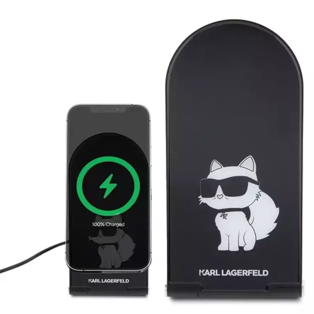 Karl Lagerfeld Choupette MagSafe induction charger 15W, foldable 2in1 - black 1