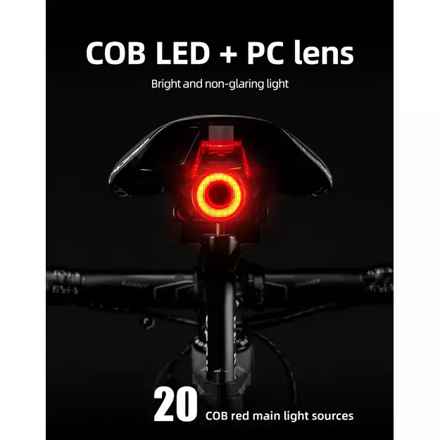 Rockbros Q5 Rear Bike Light with Intelligent Stop System - Black 9