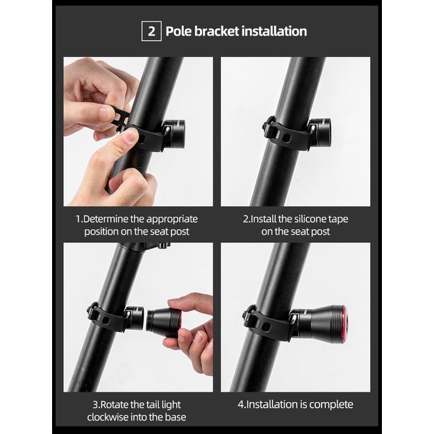 Rockbros Q5 Rear Bike Light with Intelligent Stop System - Black 35