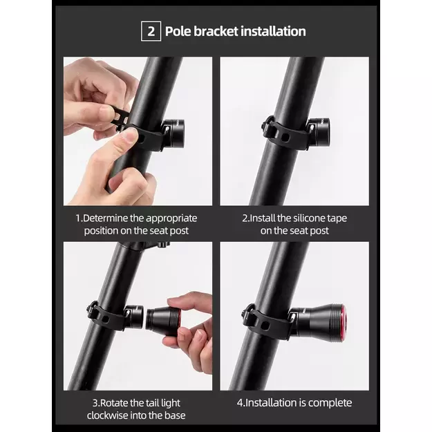 Rockbros Q5 Rear Bike Light with Intelligent Stop System - Black 19