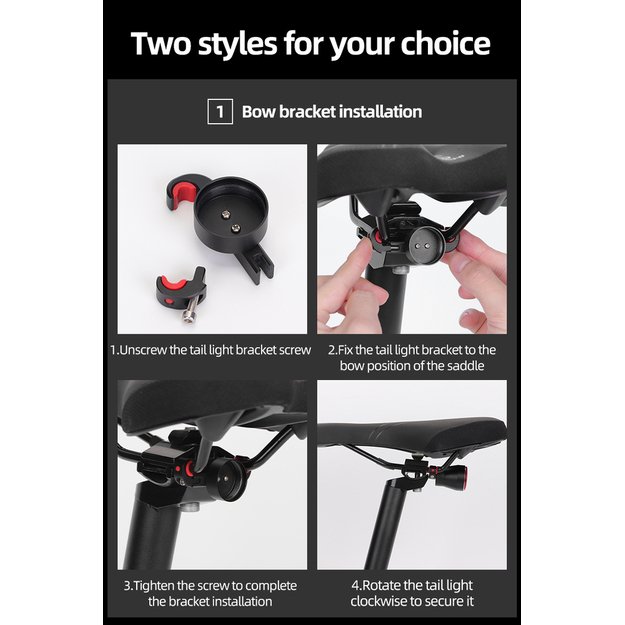 Rockbros Q5 Rear Bike Light with Intelligent Stop System - Black 34