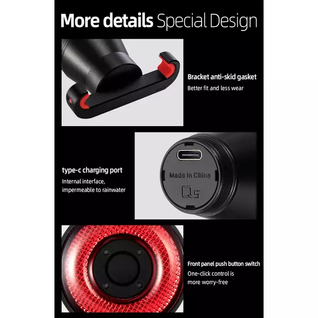 Rockbros Q5 Rear Bike Light with Intelligent Stop System - Black 20