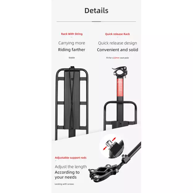 Rockbros 33210004001 bicycle rack with shelf - black 31