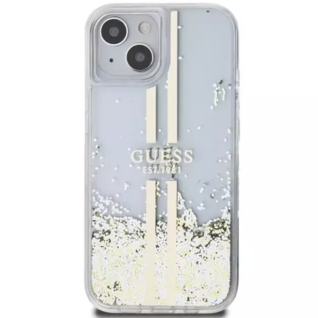 Guess Liquid Glitter Gold Stripes case for iPhone 15 Plus / 14 Plus - transparent 9