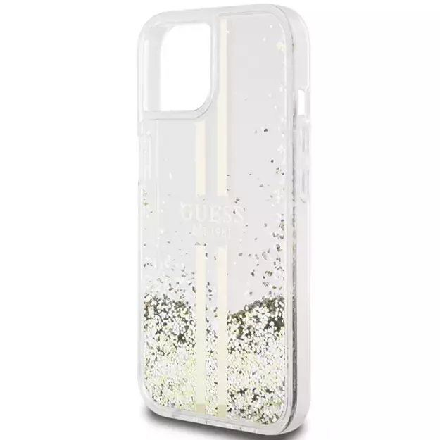 Guess Liquid Glitter Gold Stripes case for iPhone 15 Plus / 14 Plus - transparent 12