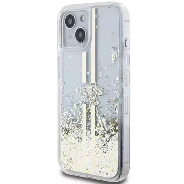 Guess Liquid Glitter Gold Stripes case for iPhone 15 Plus / 14 Plus - transparent 8