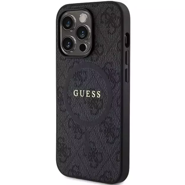 Guess 4G Collection Leather Metal Logo MagSafe Case for iPhone 14 Pro Max - Black 1