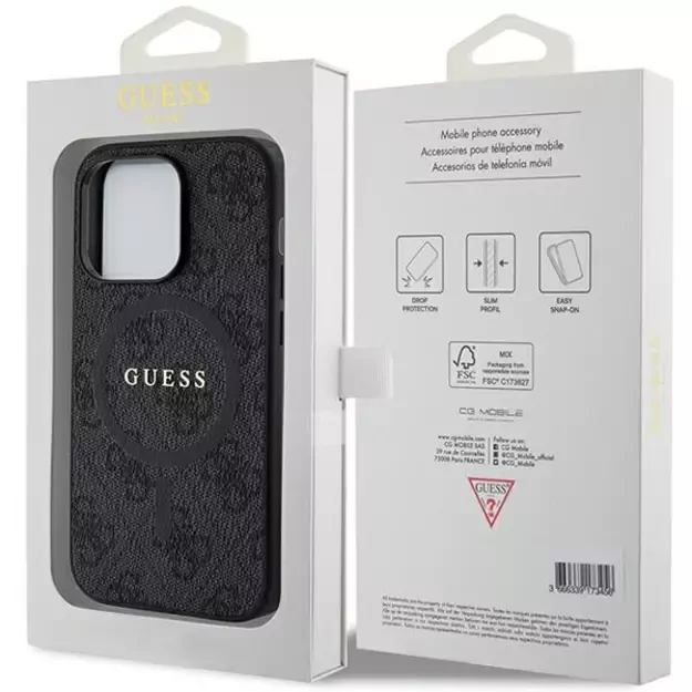 Guess 4G Collection Leather Metal Logo MagSafe Case for iPhone 14 Pro Max - Black 7